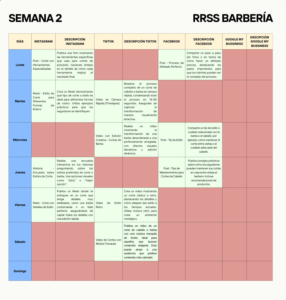 Calendario de Contenidos para Barberías Calendario de Contenidos para Barberías