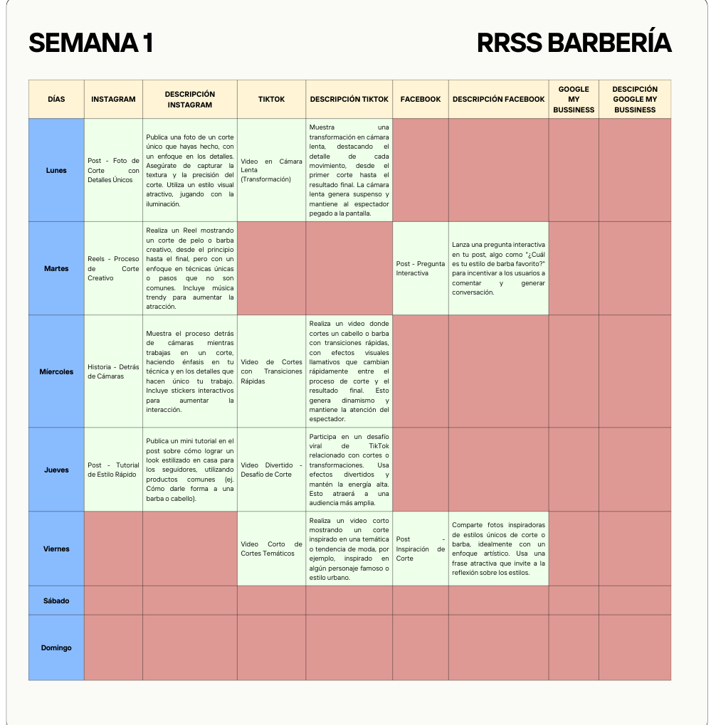 Calendario de Contenidos para Barberías Calendario de Contenidos para Barberías