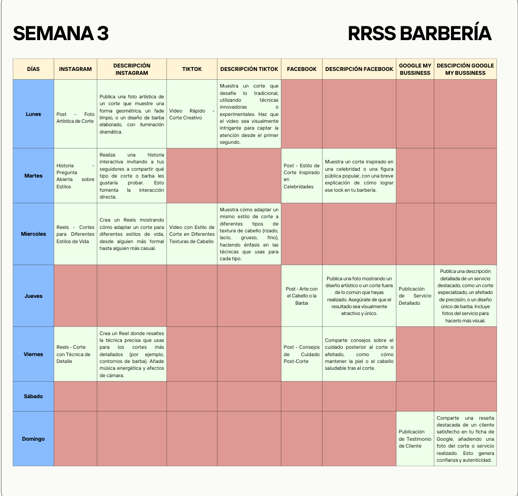 Calendario de Contenidos para Barberías Calendario de Contenidos para Barberías