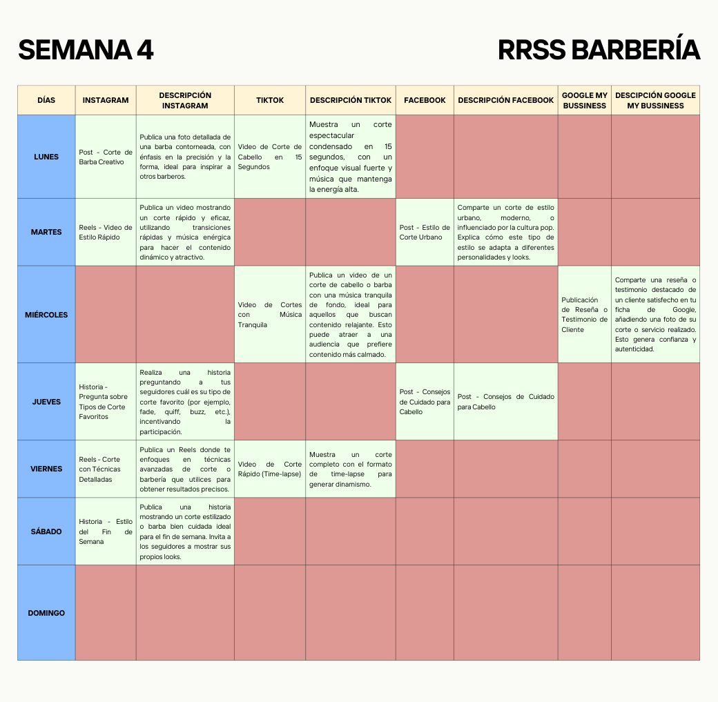 Calendario de Contenidos para Barberías Calendario de Contenidos para Barberías