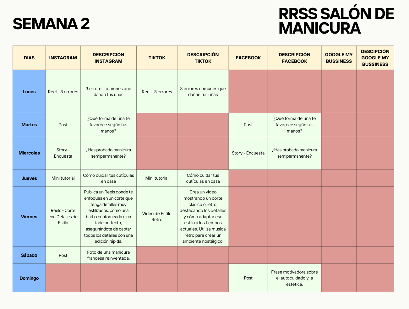 Calendario de contenidos para redes sociales de salones de manicura