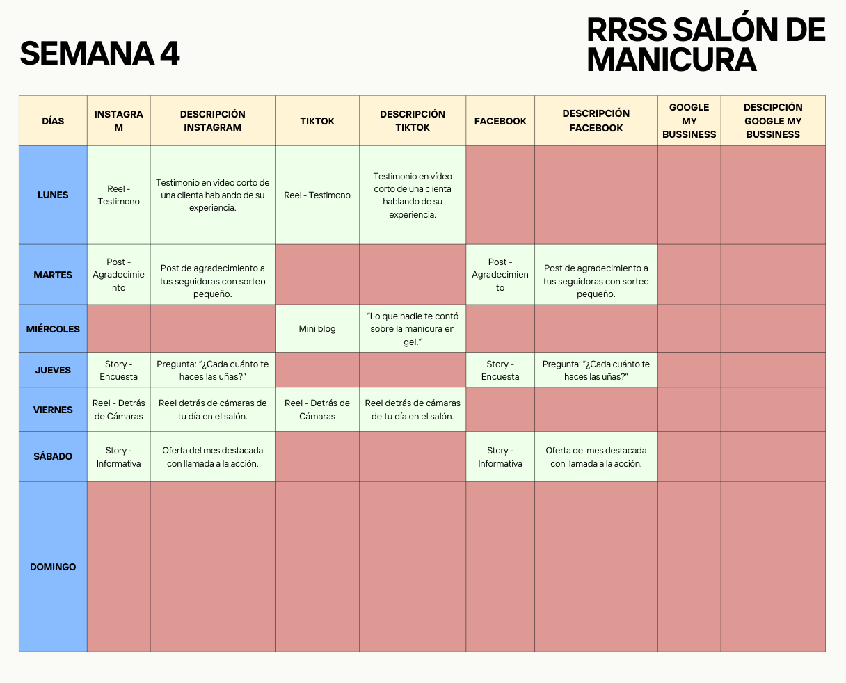 Calendario de contenidos para redes sociales de salones de manicura